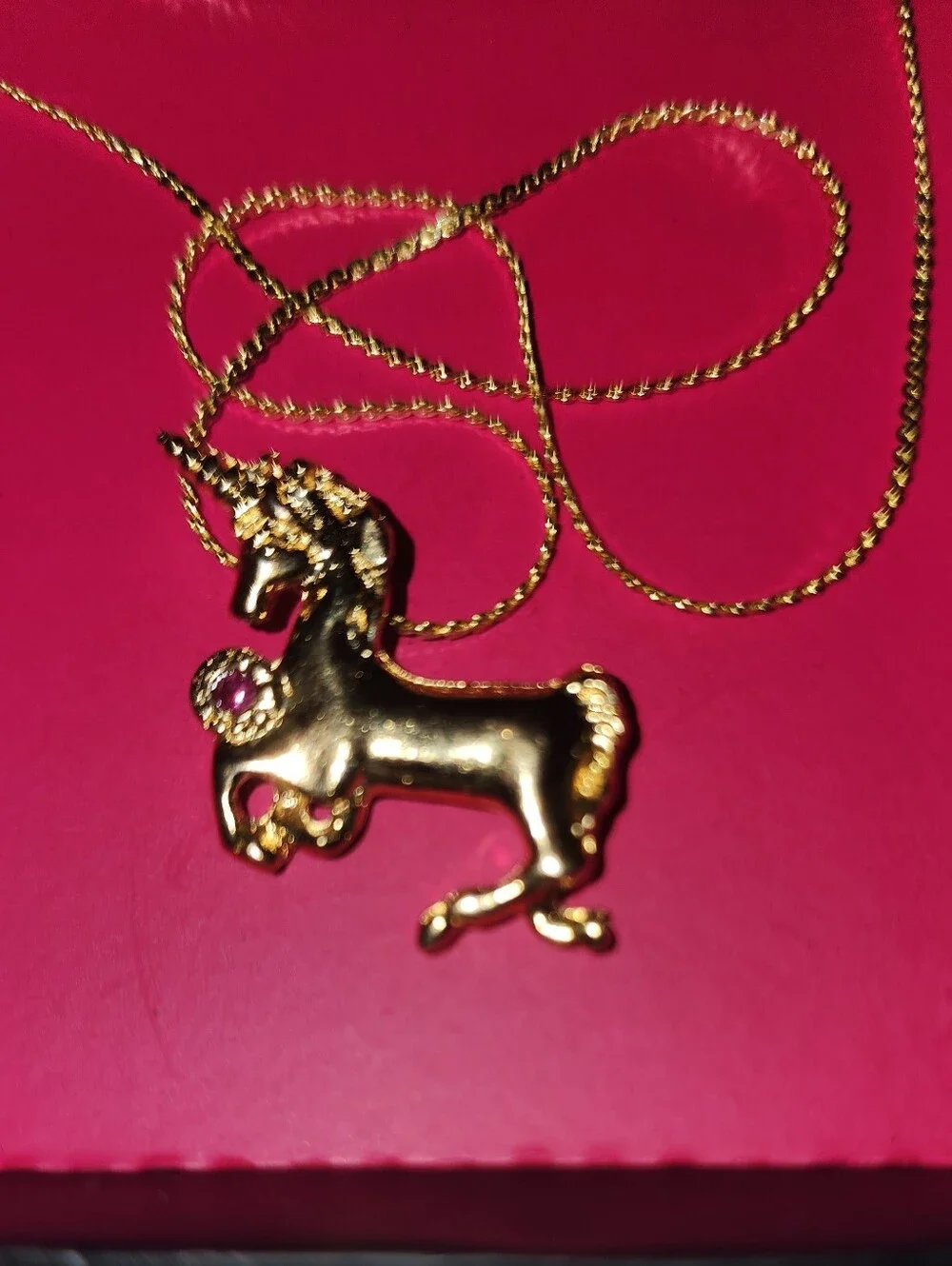 Gold-Tone Unicorn Pendant Necklace for Kids - Sparkling Pink Gem